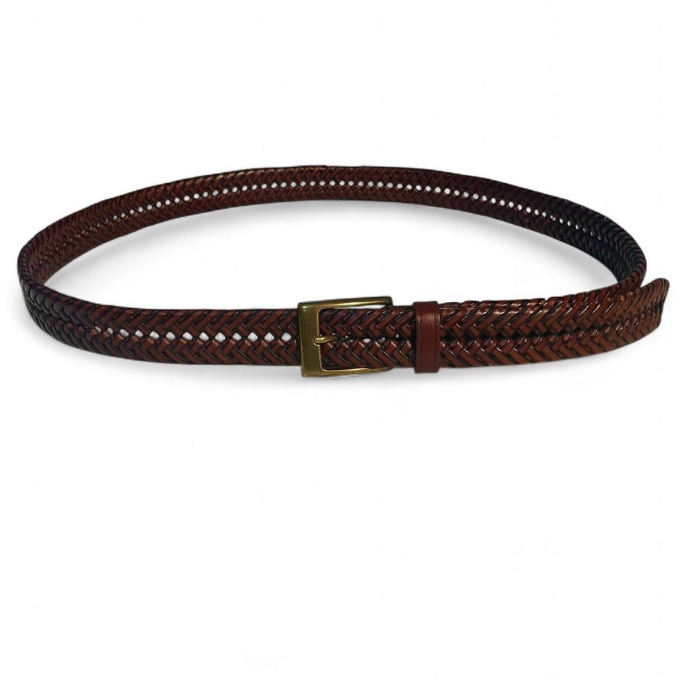 Dockers men's woven genuine leather belt mahogany 53”